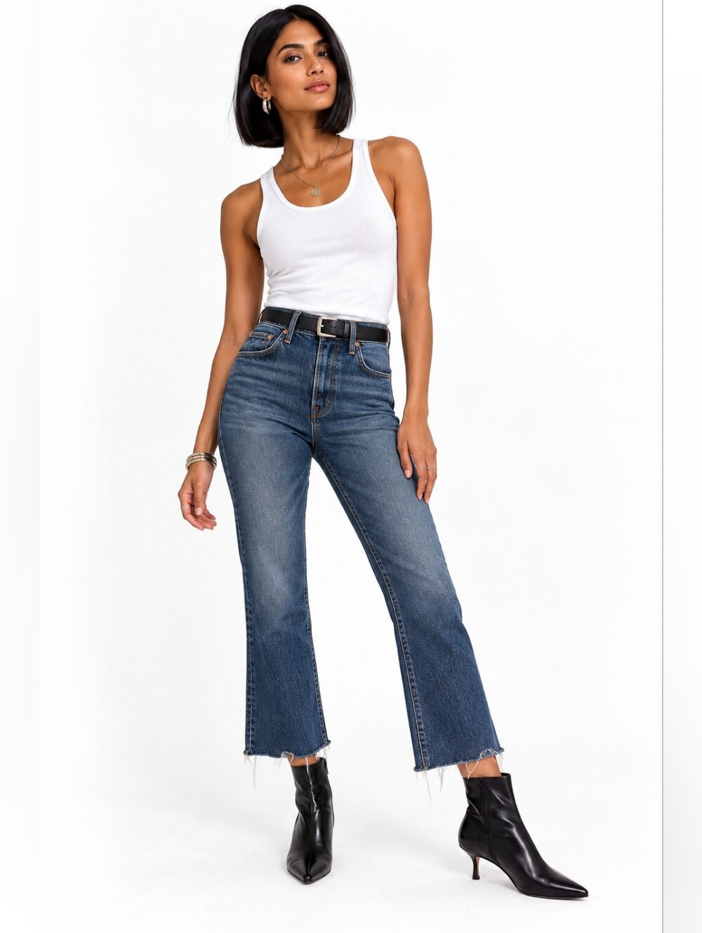 GRLFRND Tatum High Rise Crop Flare Jeans Raw Hem Size 25